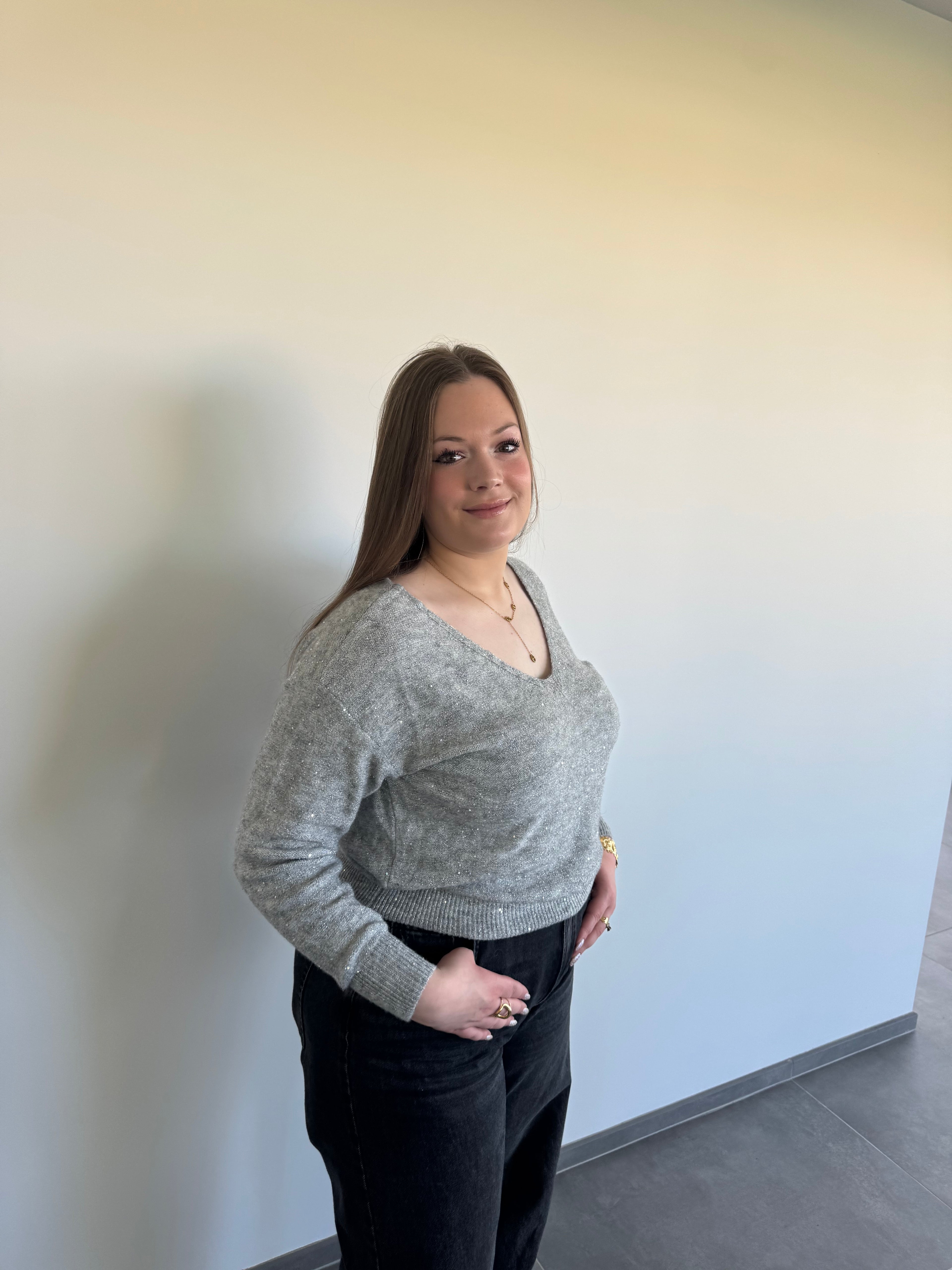 Pull gris pailletée