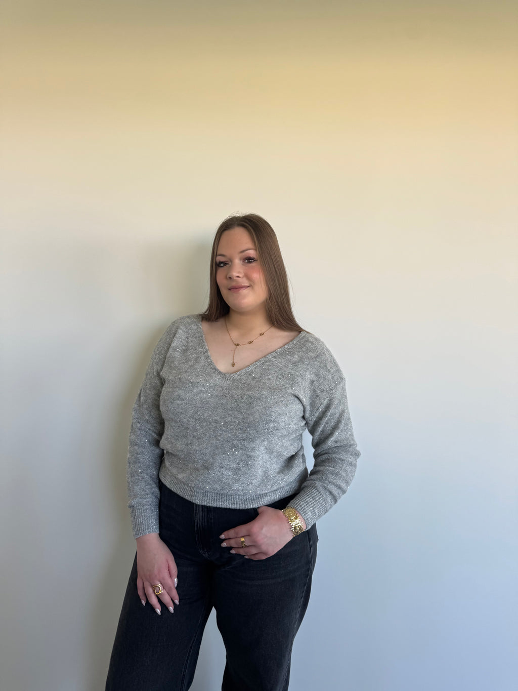 Pull gris pailletée